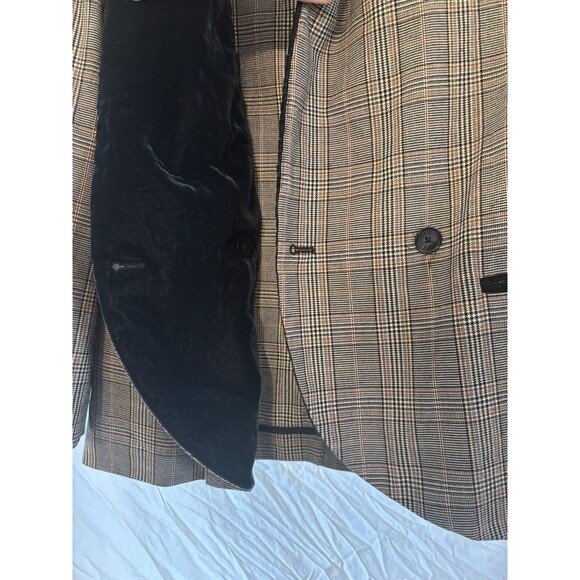 Free People Black & Brown Plaid Double Breasted Blazer in Brown XS Velvet Collar - Picture 8 of 9